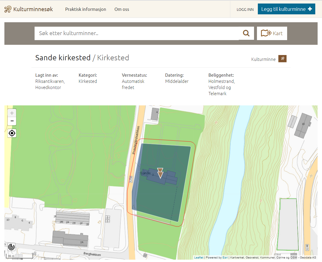 Omriss av Sande kirkested som kulturminne 

